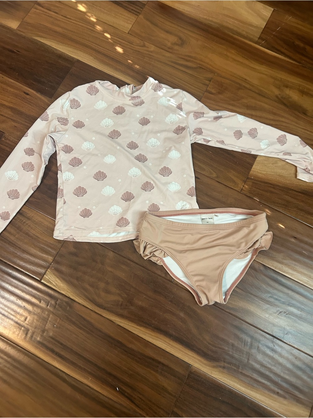 Petit Lem Shell-Print Long Sleeve Rash Guard Set - Blush Pink